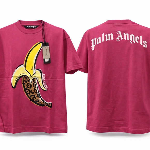 PALM ANGELS Fuchsia Banana Graphic Classic Print T Shirt Size L